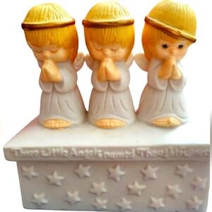 Box Hallmark Houston Harvest Three Angels Ceramic Box! Trinket Boxl